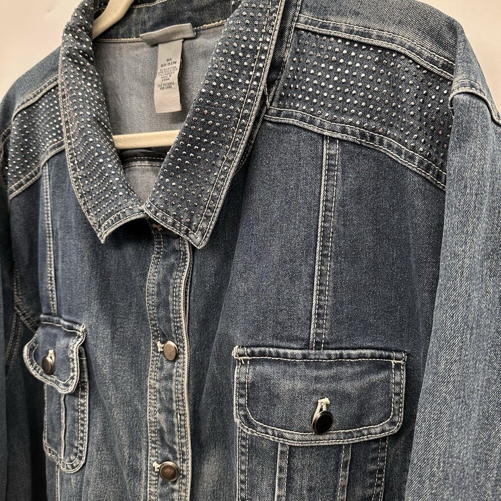 Catherines Studded Denim Jacket Plus Sz 4X Embellished Button Up Shacket Sparkly - Picture 5 of 11